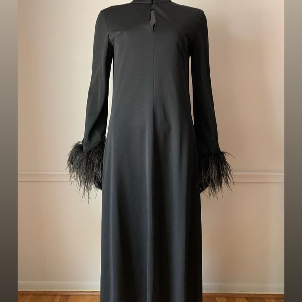 Vintage Feather Trim Maxi Dress